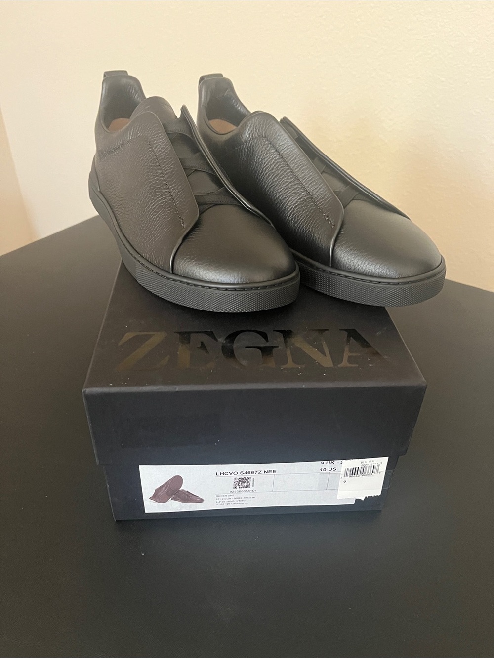 Ermenegildo Zegna Men’s Black Leather Low-Top Sneakers